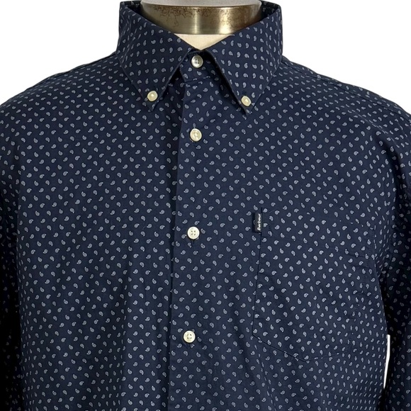 Barbour Large Navy Paisley, Long Sleeve Button-Down Men’s Tailored Fit Shirt - Picture 1 of 9